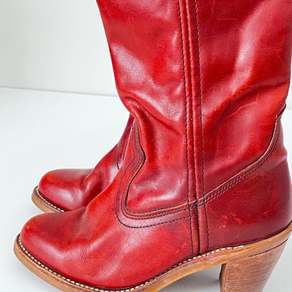 Vintage 70s Dexter Oxblood Red Leather Western Cowboy Boots Women Size 5.5 - Picture 2 of 12